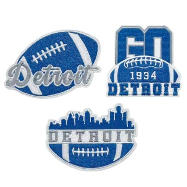Imagem de 3 peças de artesanato de arte para fãs de futebol DIY acessórios de vestuário, estilos esportivos bordados, acabamento de aplique de costura DIY e enfeites de ferro em adesivos para Detroit
