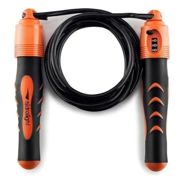 Imagem de Corda de Pular Profissional com Contador Digital de Giros, Preto e Laranja, Ergonômica