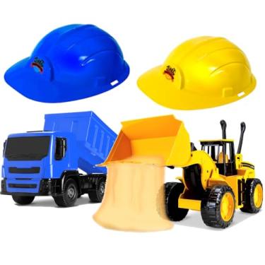 Imagem de Caminhão Levanta Caçamba e Trator com Alavancas + Capacetes Infantis