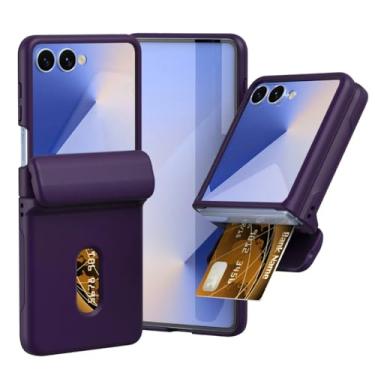 Imagem de Capa com dobradiça de mola e compartimento para cartão em cores doces para Samsung Galaxy Z Flip 7 6 5 4 3 (Galaxy Z Flip3 5G/Roxo Escuro)