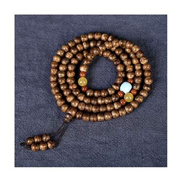 Imagem de HHHJQFAAT 108 pulseiras antigas de madeira de ágar Kalimantan pulseiras de contas de madeira pulseiras de contas de cera de abelha