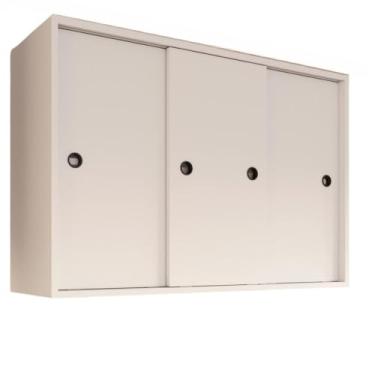 Imagem de Armario de Cozinha Aereo com Tres Portas Delizantes Armario Suspenso Lavanderia com Trilhos para Portas de Correr (Branco)