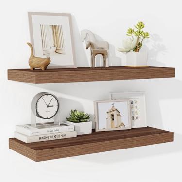 Imagem de Fun Memories Prateleiras flutuantes para parede, pacote com 2 – Prateleira de madeira rústica extraprofunda 24 polegadas – Armazenamento de parede resistente para cozinha, sala de estar, banheiro – 61
