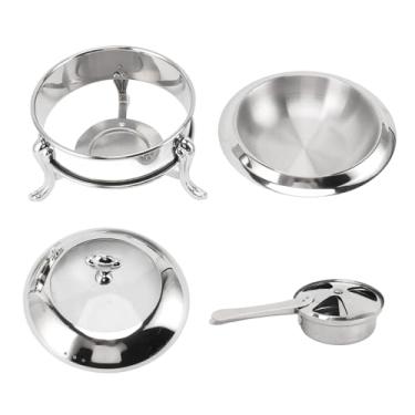 Imagem de Conjunto de buffet de prato de atrito, aquecedor de buffet redondo com tampa Aquecimento de combustível de aço inoxidável Servidor de catering portátil Aquecedor de alimentos de (24cm)