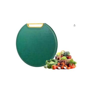 Imagem de Tábua de Corte Redonda com Ralador, Plástico Verde, 34 x 32 cm, Multiuso para Cozinha, Base Antiderrapante