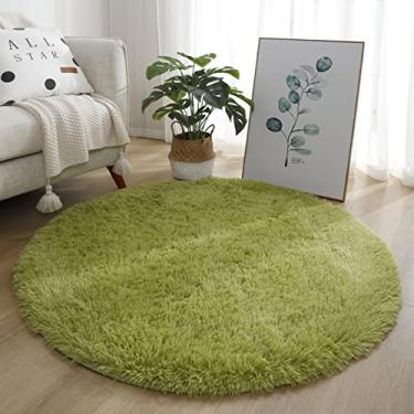 Imagem de Lifup Tapete de Área Antiderrapante Redondo Macio Fofo, Tapete Circular Desgrenhado de Pelúcia Aconchegante, Decoração para Casa para Sala Quarto Grama Verde 60 cm