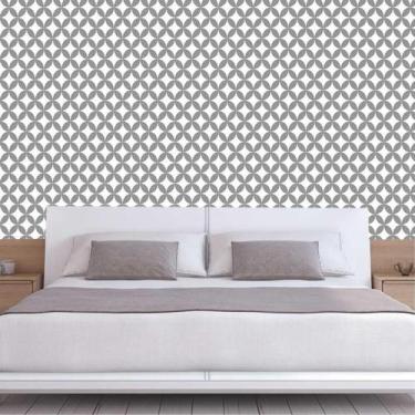 Imagem de Papel Parede Estrela E Círculos Cinza Geométrico Autocolante - LRP