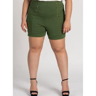 Imagem de Bermuda Feminina Plus Size Moletinho Cós Largo Detalhe Botões - Serena-Feminino