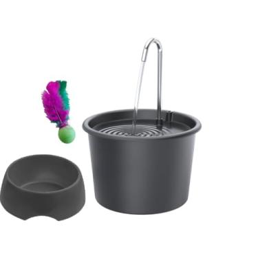 Imagem de Fonte Bebedouro para Gatos e Cães + Comedouro 600ml + Pong(KIt Preto com tampa Preta)