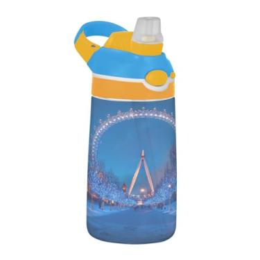 Imagem de Blueangle Garrafa de água de roda gigante de inverno de 473 ml, garrafa de viagem e esportes Tritan reutilizável com canudo e design de tampa de bico pop-up (253)