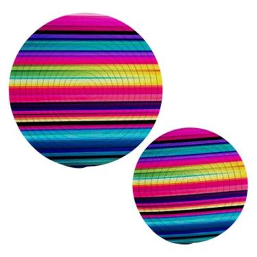 Imagem de Blueangle 2 peças de suporte de panela colorido listrado do México - conjunto de pegadores de panela de tecido redondo - almofadas quentes trançadas de algodão - porta-copos - tapetes de mesa para