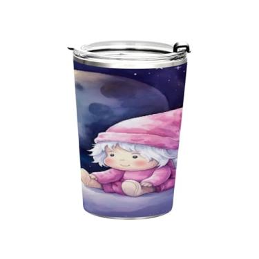 Imagem de Blueangle Copo de 340 g com tampa e canudo, copo de café com água isolada a vácuo de aço inoxidável, caneca de viagem de gnomo fofo, copo térmico para bebidas quentes e frias (981)