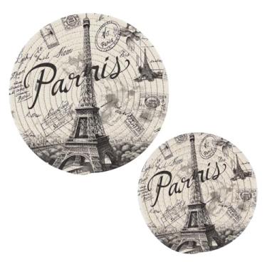 Imagem de Blueangle 2 peças de suporte de panela de tripé da Torre Eiffel - conjunto de pegadores de panela de tecido redondo - almofadas quentes trançadas de algodão - porta-copos - tapetes de mesa para