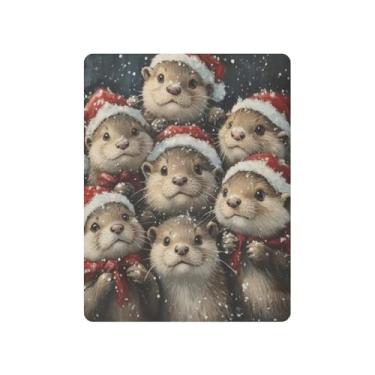 Imagem de Blueangle Jogo de lençol com elástico para berço - Jogo de lençol com lontra de Natal macio e respirável, serve para colchão de berço padrão (331)