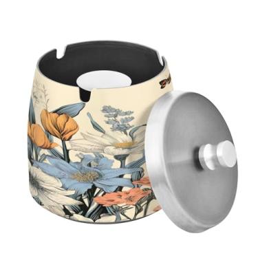 Imagem de Blueangle Cinzeiro de flores silvestres coloridas com tampa para cigarros, à prova de vento/chuva, aço inoxidável, sem fumaça, inodoro, cinzeiro para uso interno ou externo (158)