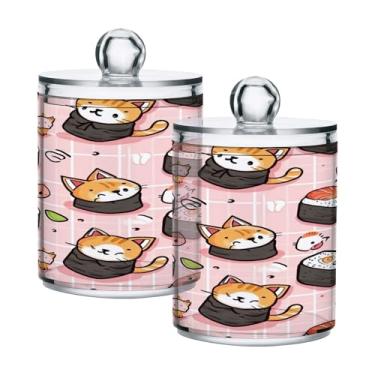 Imagem de ATTX Dispensador de suporte Qtip com padrão Kawaii, para bola de algodão, cotonete, frasco de boticário transparente, decoração de casa, pote de armazenamento de cozinha, pacote com 2 (167)