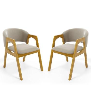 Imagem de Kit Com 2 Cadeiras Agatha Madeira Maciça Estofada Para Mesa De Jantar Veludo Bege 102