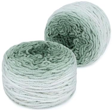 Imagem de Katech Fio ombré fofo para crochê - 2 peças de fio de chenille de veludo super volumoso de 285 g para tricô, fios de bolo gradiente macio e felpudo para cobertor de bebê, cachecol, travesseiro, boneca