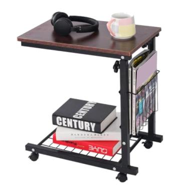 Imagem de Mesa lateral de sofá ajustável em altura, mesa móvel para computador com rodízios bloqueáveis, cesta de armazenamento lateral, 30 kg, ajuste de altura do rolamento de carga 56-76 cm 48 * 30 cm E