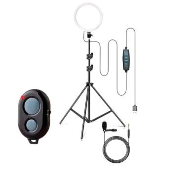 Imagem de Com Tripe 2.10m Iluminador Ring Light Celular Ring Light Microfone Lapela ring light com tripé
