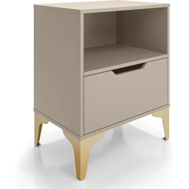 Imagem de Mesa de Cabeceira com 1 Gaveta Corrediça Telescópica Nicho Base de Aço Industrial - LH Móveis (Off White/Pé Dourado)