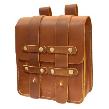 Imagem de Bolsa de couro genuíno para homens e mulheres, unissex, com cinto estilo vintage, Amarelo e marrom 2, Casual
