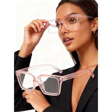 Imagem de Óculos clássicos modernos e grossos com armação quadrada transparente para mulheres e homens, lentes destacáveis, sem receita médica, óculos para uso diário, rosa