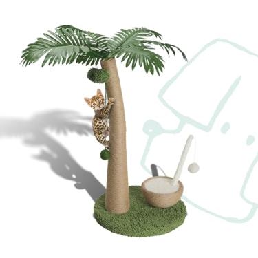 Imagem de POMESEA Poste arranhador de gato de coco – design de palha de frutas, grande