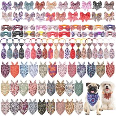Imagem de Reginary Conjunto de 120 bandanas Paisley para cães em massa, gravata borboleta para gatos, cachecol colorido, lavável, triângulo, lenço para animais de estimação, babador fofo para o verão, pequeno