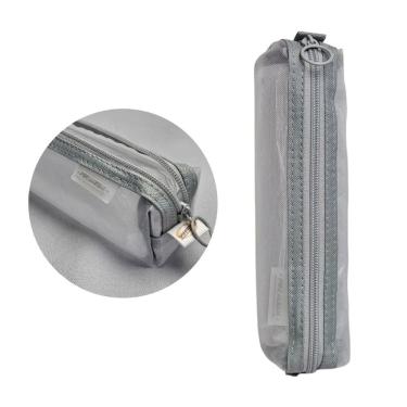 Imagem de Estojo Transparente Moderno Cinza Premium Escolar Organizador Caneta Lápis Volta as Aulas Unissex