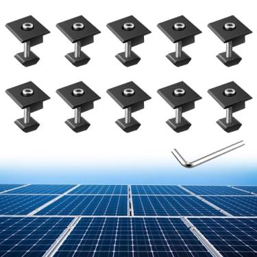 Imagem de Anbte 10 peças de grampos centrais de painéis solares, grampos médios em forma de T de alumínio 30 mm/35 mm suportes de montagem de painel solar conector de trilho de montagem solar para telhado de
