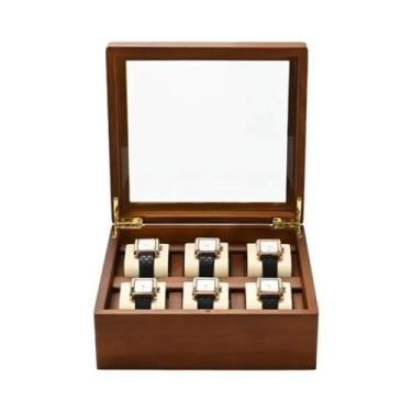 Imagem de Caixa Organizadora De Relógios De Madeira Com 10 Compartimentos Para H