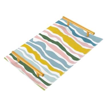 Imagem de Wassud Bandejas de acrílico simples, linhas pastel, para banheiro, joias, perfumes, alça para maquiagem, cômoda, quarto, cozinha, bancada, mesa, 30 x 20 cm