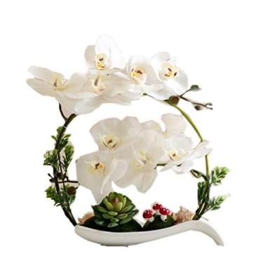 Imagem de Flores artificiais para decoração simulação bonsai Phalaenopsis artificial flor falsa borboleta orquídea flor artificial com vaso de cerâmica para sala de estar flor artificial