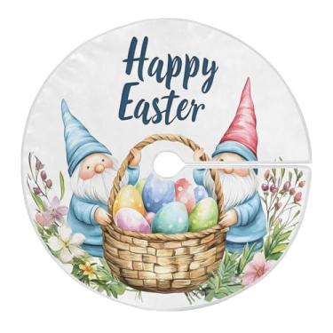 Imagem de Qilmy Saia de árvore de Natal de Páscoa fofa de gnomo e ovos, 90 cm, camurça para árvore de Natal, adequada para decoração de armário em ambientes internos e externos, festas, escritórios, lojas