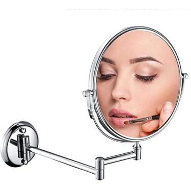 Imagem de YYBOES Espelho de maquiagem montado na parede com ampliação 3X, espelho de vaidade dupla face extensível rotação 360, espelho redondo para banheiro
