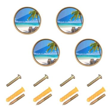 Imagem de Wassud Pacote com 4 maçanetas de armário de praia e palmeira puxadores redondos para móveis puxadores e puxadores de gaveta de cômoda de cozinha de 3 cm