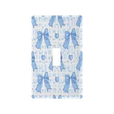 Imagem de Wassud Blue Bows and Hearts Light Switch Cover Plate Decorativa para Tomadas Elétricas Interruptor Único