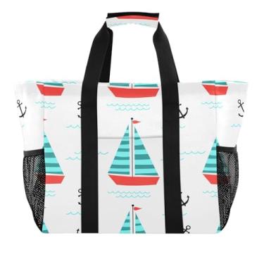 Imagem de Wassud Tulipas padrão náutico - veleiros reutilizáveis sacolas grande bolsa sacola de lona impermeável organizador para praia, piquenique, lavanderia, viagem