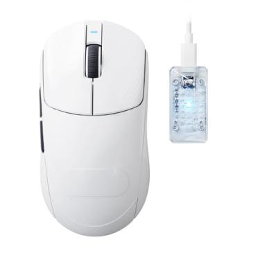 Imagem de MAMBASNAKE Mouse para jogos Attack Shark X8 Ultimate 8K Polling, sensor PAW3950MAX 42K DPI, chip nórdico 54L15, leve de 59 g, interruptores ópticos, receptor RGB, para PC/Mac/Win, branco e fita