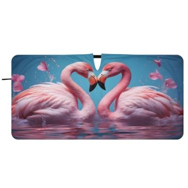 Imagem de CEBUGI Para-brisa de carro dobrável, para-sol, flamingo, dia dos namorados, persianas, guarda-chuva, para-brisa dianteiro, para-sol para acessórios de carro, bloqueador solar reflexivo para carro, P