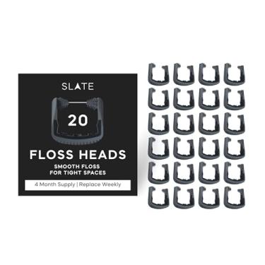 Imagem de Slate Refil de fio dental – Pacote com 20 cabeças de fio dental preto fino | Fio dental reutilizável, sem PFA, não encerado | Serve para irrigador bucal elétrico de ardósia com raspador de língua e