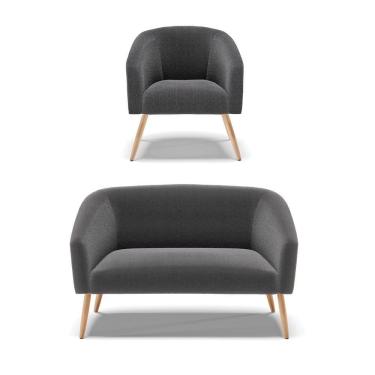 Imagem de Kit 1 Sofá Namoradeira E 1 Poltrona Stella Bouclê Grafite Pés Palito Natural - D\'rossi