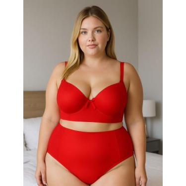 Imagem de Conjunto Plus Size Sutiã Reforçado Bojão e Calcinha Cós Alto - c7 DANI