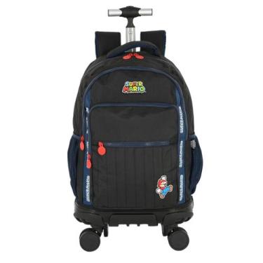 Imagem de Mochila Super Mario Bros Rodinhas Meninos Escola Casual Teen, Preto