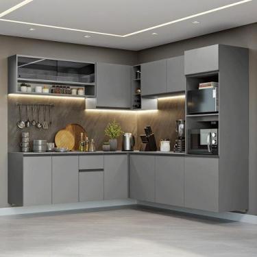 Imagem de Armário de Cozinha Completa de Canto 445cm Suspensa Cinza Nice Madesa 