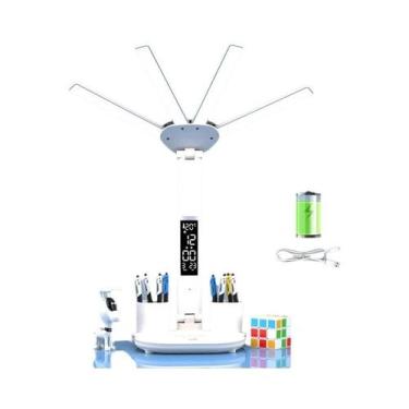 Imagem de Luminária De Mesa LED Recarregável Com Ventilador E Display De Relógio