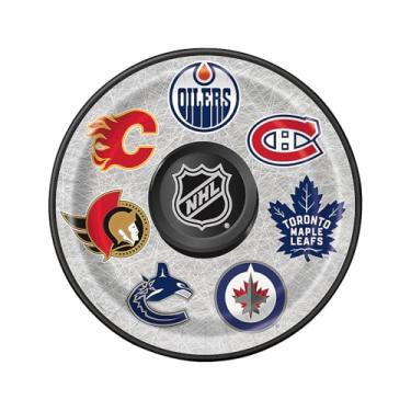 Imagem de Fun Express Pratos de jantar de papel descartáveis com logotipo da equipe NHL Party de 21 cm - 8 ct.
