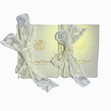 Imagem de Livros de votos de casamento perolados luxuosos com renda elegante | Conjunto dele e dela para cerimônia de casamento e lembrança de aniversário | Dector artístico de casa | Chá de panela perfeito