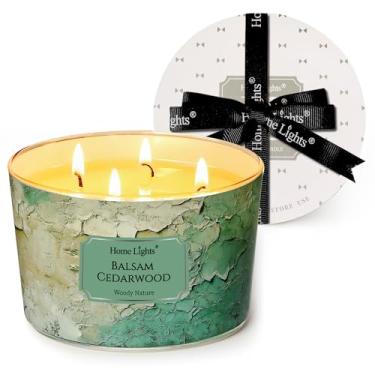 Imagem de HomeLights Velas perfumadas de madeira de cedro bálsamo | Velas de soja industriais chiques industriais com 4 pavios grandes | Presentes de vela ideais para eventos, decoração de casa, estresse